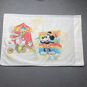 Vintage Walt Disney Productions Pillowcase Standard White Mickey Minnie Carnival